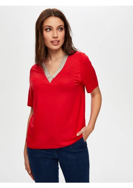 Zincir Şertili V Yaka Kısa Kol T-Shirt S25TSH064 fiyatları