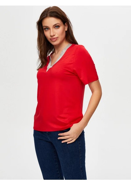 Zincir Şertili V Yaka Kısa Kol T-Shirt S25TSH064 modelleri