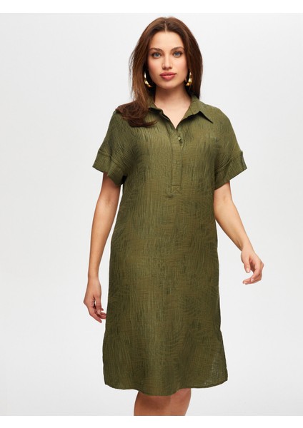 Yaprak Desenli Kendinden Dokulu Kısa Kol Elbise S25ELB010 fiyatları