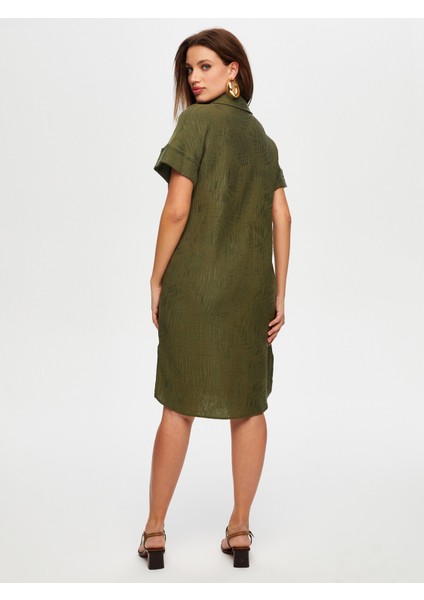 Yaprak Desenli Kendinden Dokulu Kısa Kol Elbise S25ELB010 fırsatları