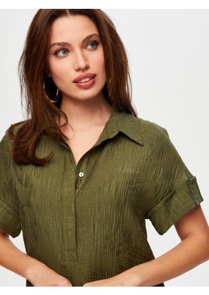 Yaprak Desenli Kendinden Dokulu Kısa Kol Elbise S25ELB010 indirimleri