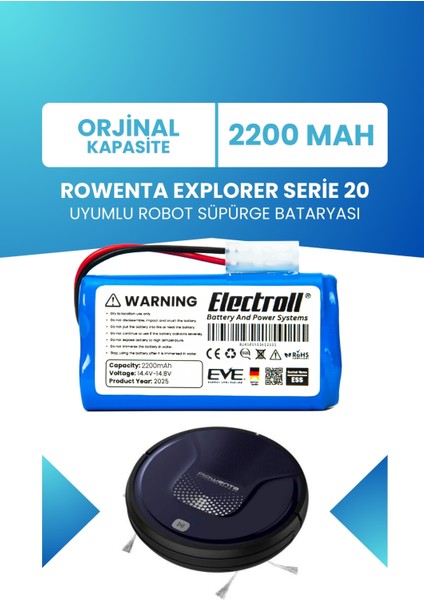 Rowenta Explorer Serie 20 Uyumlu Batarya (Orjinal Kapasite) 2200MAH Pil Robot Süpürge Bataryası