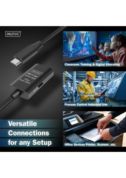 Dıgıtus Aktif USB 3.2 Gen1 5g Uzatma Kablosu, Usb-C - Usb-C, 5 Metre