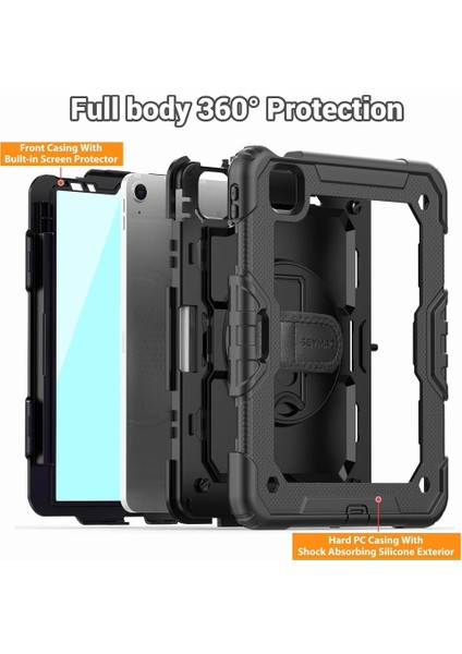 Apple iPad Air 5 10.9 Inc (2022) Ekran Koruyuculu Zırhlı Armor Defender Kalem Bölmeli Kılıf A2588 A2589 A2591