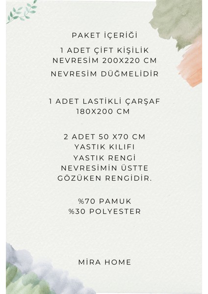 Çift Kişilik Nevresim Takımı Pamuklu Çift Taraflı Lastikli Çarşaflı