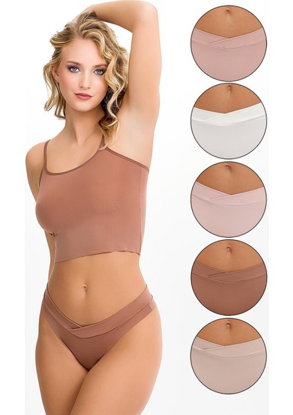 Kadın Brazillian Çapraz Bel Lazer Kesim 5 Li Slip KTS4040