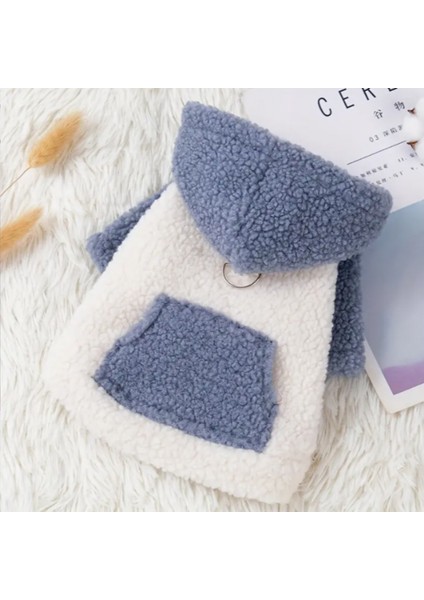 Küçük Irk Köpekler İçin Kapüşonlu Sevimli Sıcak Peluş Polar Ceket, Polyester