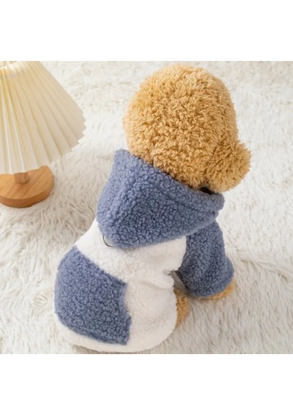 Küçük Irk Köpekler İçin Kapüşonlu Sevimli Sıcak Peluş Polar Ceket, Polyester