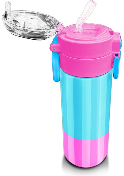 Kids Renkli Çizgili Desenli Pipetli ve Direkt Içim Çelik Termos 500 ml 31987 indirimleri