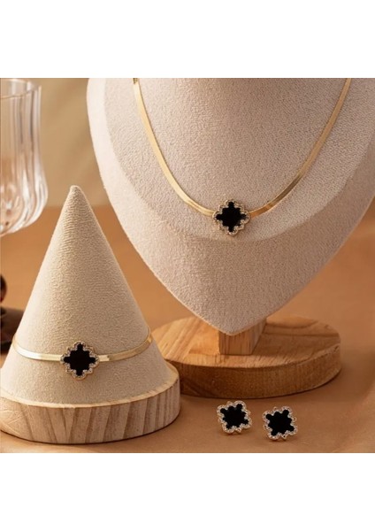 Vintage Gold Taşlı Çiçekset (Kolye+Bileklik+Küpe)