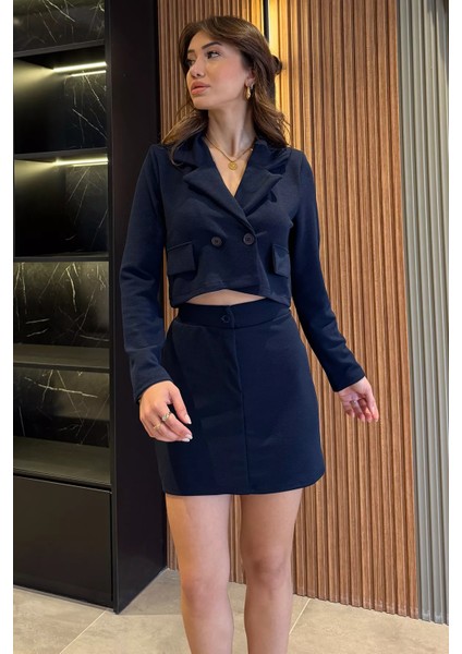 Kadın Crop Top Ceket Etek İkili Takım P-00014142