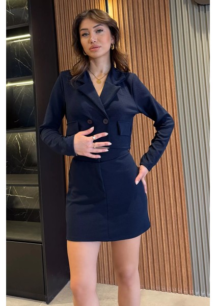Kadın Crop Top Ceket Etek İkili Takım P-00014142