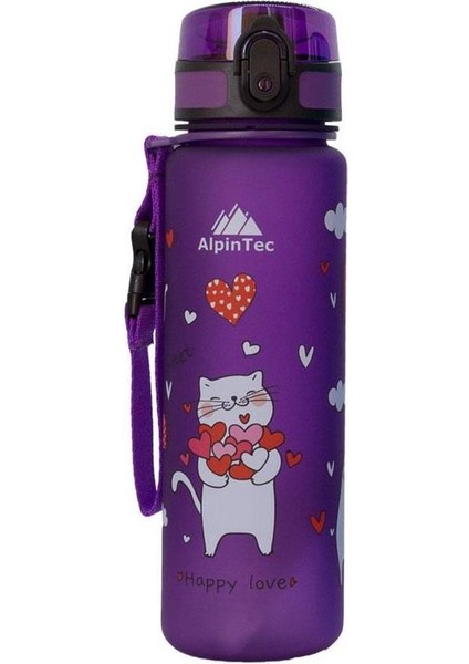 Kedi Desenli Mor Tritan Çocuk Su Matara 500 ml