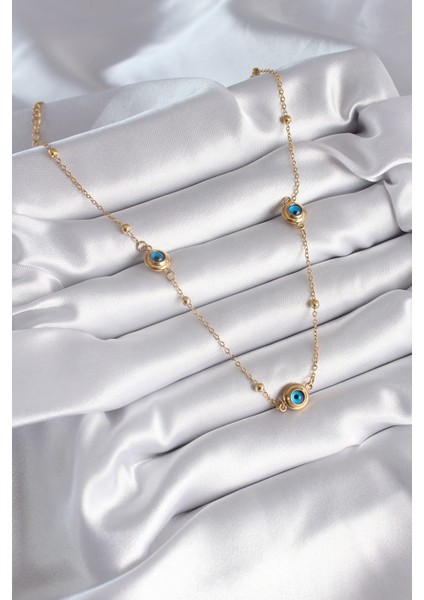 316L Çelik Gold Renk Nazar Boncuk Model Kadın Kolye - TJ-BKO8340