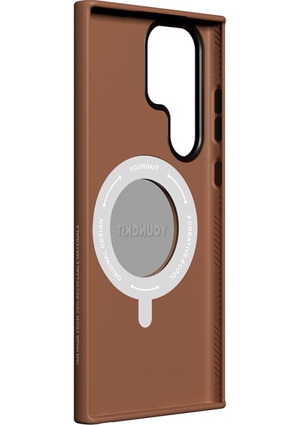 Galaxy S23 Ultra Kılıf Magsafe Uyumlu 360 Standlı Mat Deri Youngkit Tech Leather Kapak Kahverengi fırsatları