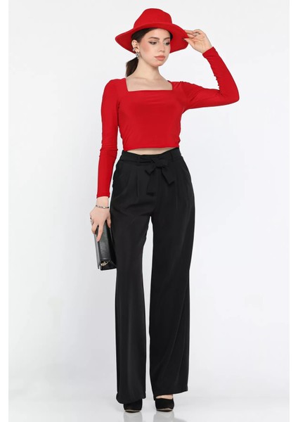 Kadın Yüksek Bel Pileli Kuşaklı Palazzo Pantolon fiyatları