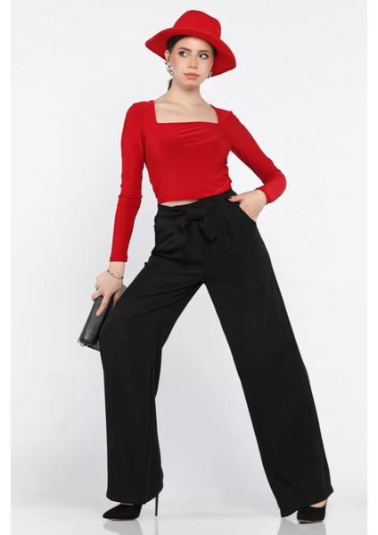 Kadın Yüksek Bel Pileli Kuşaklı Palazzo Pantolon modelleri