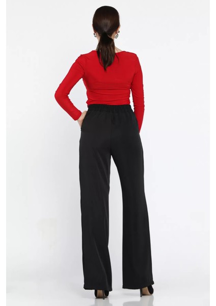 Kadın Yüksek Bel Pileli Kuşaklı Palazzo Pantolon fırsatları