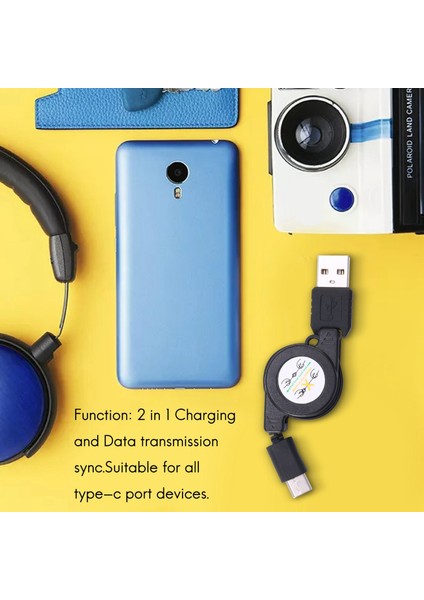 USB Type C USB 3.1 Geri Çekilebilir Kablo Şarj Cihazı Şarj Type-C Usb-C Kablosu Siyah (Yurt Dışından)