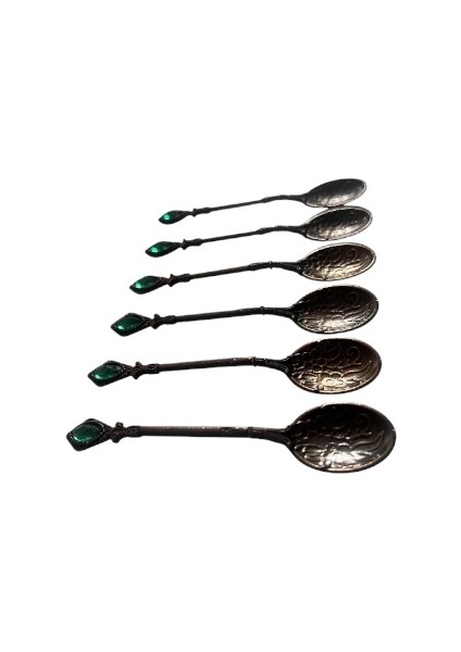 Vintage 6'lı Bakır Görünümlü Döküm Çay Kahve Reçel Baharat Yeşil Taşlı Sunum Kaşığı fırsatları
