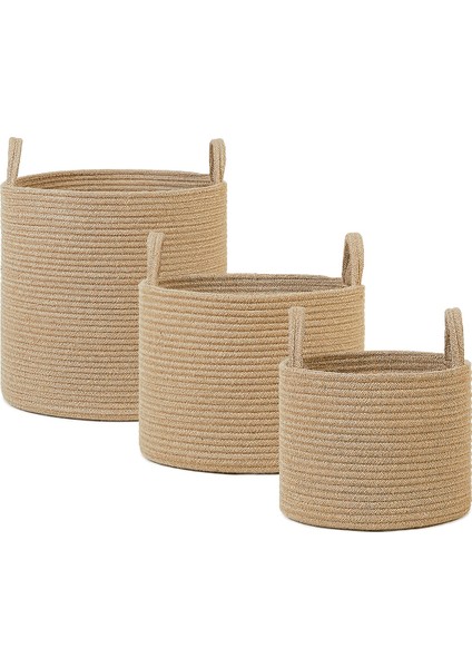 3'lü Jüt Halat Sepet Set 26 x 22 / 35 x 27 / 40 x 40 cm