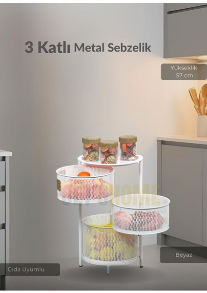 3 Katlı Sebzelik Açılır Metal Patates Soğan Sepeti Paslanmaz Meyvelik Organizer Sepet Beyaz modelleri