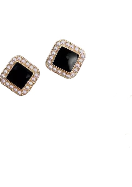 Kore Tarzı Kamelya Tarzı Delinmemiş Küpe Inci Çiçek Dama Tahtası Elmas Küpe Kadınlar Için (Yurt Dışından)