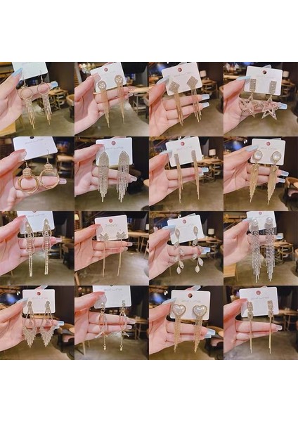 Üst Düzey Ve Atmosferik Internet Ünlü Mizaç Küpeleri Avrupa Ve Amerikan Modası Abartılı Elmas Taklidi Uzun Püskül Küpeler (Yurt Dışından) modelleri