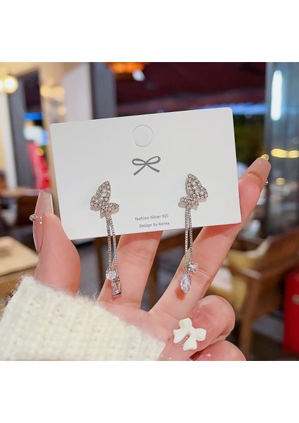 925 Gümüş Iğne Kore Tarzı Moda Inci Küpeler Niş Tasarım Içi Boş Kelebek Tatlı Pembe Çok Yönlü Küpe (Yurt Dışından)