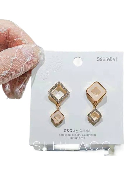 Kadınlar Için Yeni Mizaç Moda Geometrik Saplama Küpeler 925 Gümüş Iğne Basit Işık Lüks Küpe (Yurt Dışından)