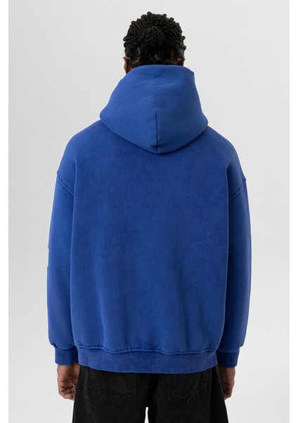 Kart Detaylı Yıkamalı Oversize Sweatshirt Saks indirimleri