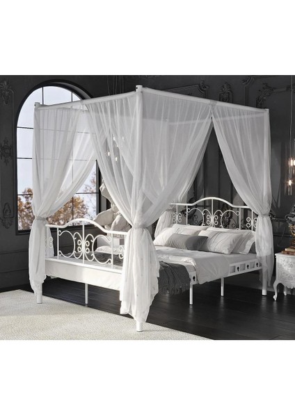 Pero Sultan Çift Kişilik Başlıklı Ferforje Metal Beyaz Karyola (Cibinliksiz) 180 x 200