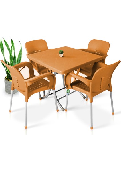80 x 80 Metal Ayaklı Bahçe Balkon Masa Takımı Teak