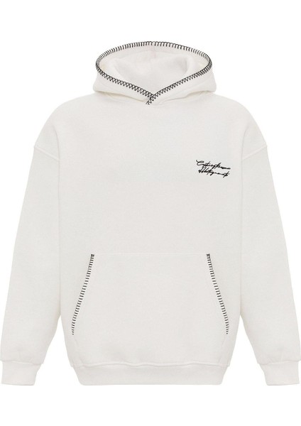 Yazı Detaylı Kapüşonlu Oversize Swaetshırt Ekru fiyatları