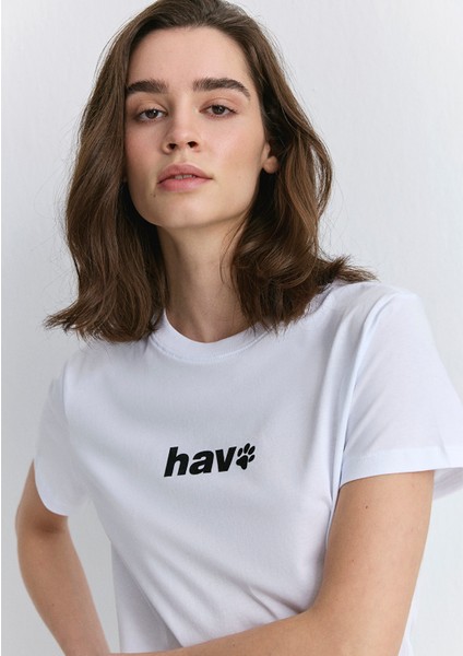 Hav Baskılı Beyaz Tişört 1613288-620 indirimleri