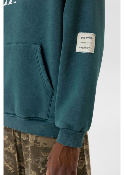 Kart Detaylı Yıkamalı Oversize Sweatshirt Petrol fırsatları