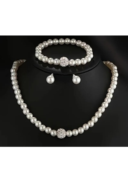 Bohem Tarzı Inci Takı Seti (Koly+Bileklik+Küpe)