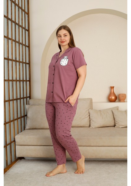 Nisanca Büyük Beden Mevsimlik Önden Düğmeli Bayan Pijama Takımı