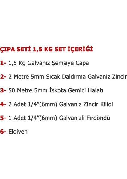 Marine Tekne ve Şişme Bot Için Hazır Çapa Seti 1.5KG Şemsiye Çapalı