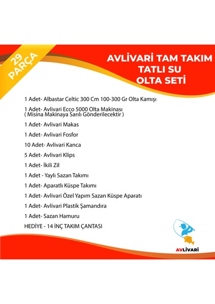 Celtic 300 cm 100-300 gr - Avlivari Ecco 5000 Olta Makinası Tam Takım Tatlı Su Olta Seti fiyatları