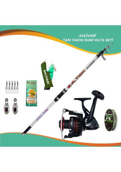 Salton 420 cm 100-200 gr Albastar Brutton 6000 Tam Takım Hobi Kıyı Surf Olta Seti