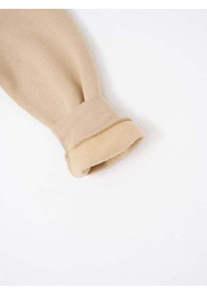 Unisex Basic Oversize Kapüşonlu Bej Sweatshirt