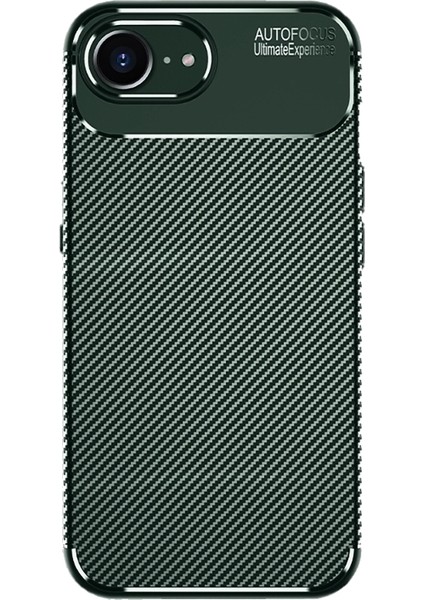 Apple iPhone 16E Uyumlu Kılıf Negro Karbon Desen Silikon Yeşil + Ekran Koruyucu