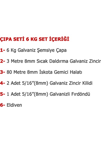 Marine Tekne ve Şişme Bot Için Hazır Çapa Seti 6KG Şemsiye Çapalı