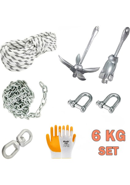 Marine Tekne ve Şişme Bot Için Hazır Çapa Seti 6KG Şemsiye Çapalı