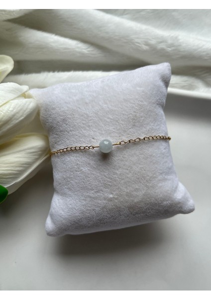 Akuamarin Taşı Çelik El Yapımı Altın Bileklik