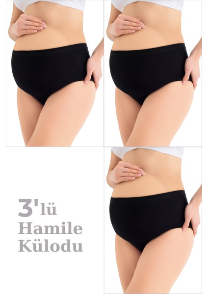 %100 Pamuklu (DİKİŞSİZ) Hamile Külodu Siyah Yumuşak Dokulu Esnek 3'lü Paket