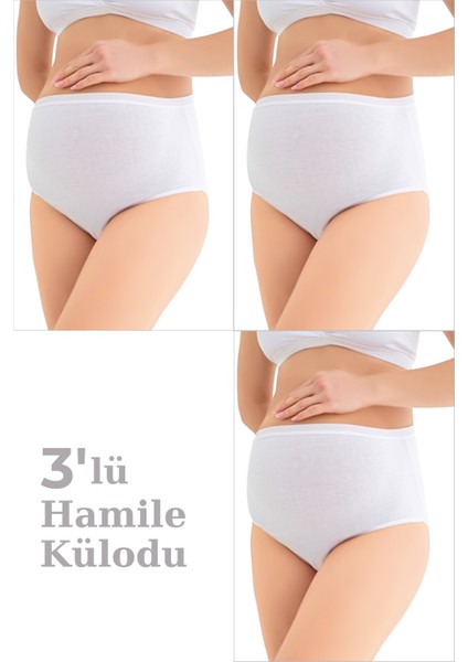 %100 Pamuklu (DİKİŞSİZ) Hamile Külodu Beyaz Yumuşak Dokulu Esnek 3'lü Paket