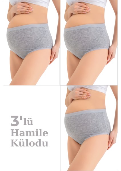%100 Pamuklu (DİKİŞSİZ) Hamile Külodu Gri Yumuşak Dokulu Esnek 3'lü Paket