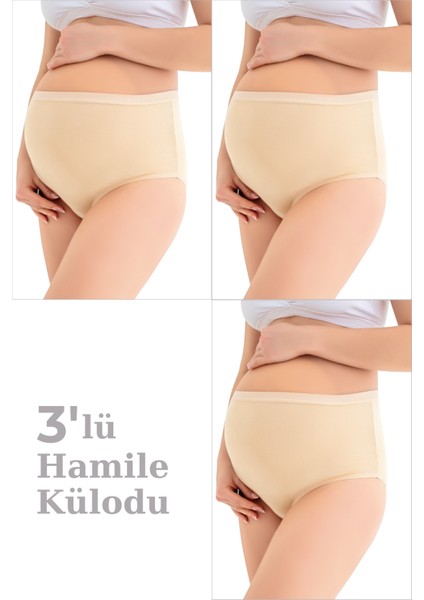%100 Pamuklu (DİKİŞSİZ) Hamile Külodu Ten Yumuşak Dokulu Esnek 3'lü Paket